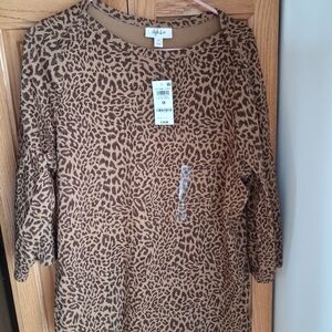 Style & Co. Leopard Print Long Sleeve Top in Tan and Brown Size 1X NWT